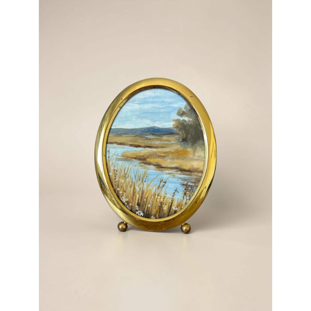 Original Signed Landscape Painting - 1/1 Piece - Brass Oval - Independent Artist